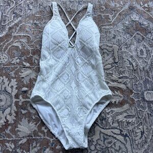 Polo Ralph Lauren White Crochet One Piece Swimsuit